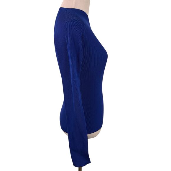 Helmut Lang Royal Blue Raglan Asymmetric Rib Knit Top - Picture 5 of 7